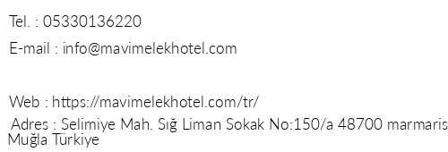 Mavi Melek Hotel telefon numaralar, faks, e-mail, posta adresi ve iletiim bilgileri